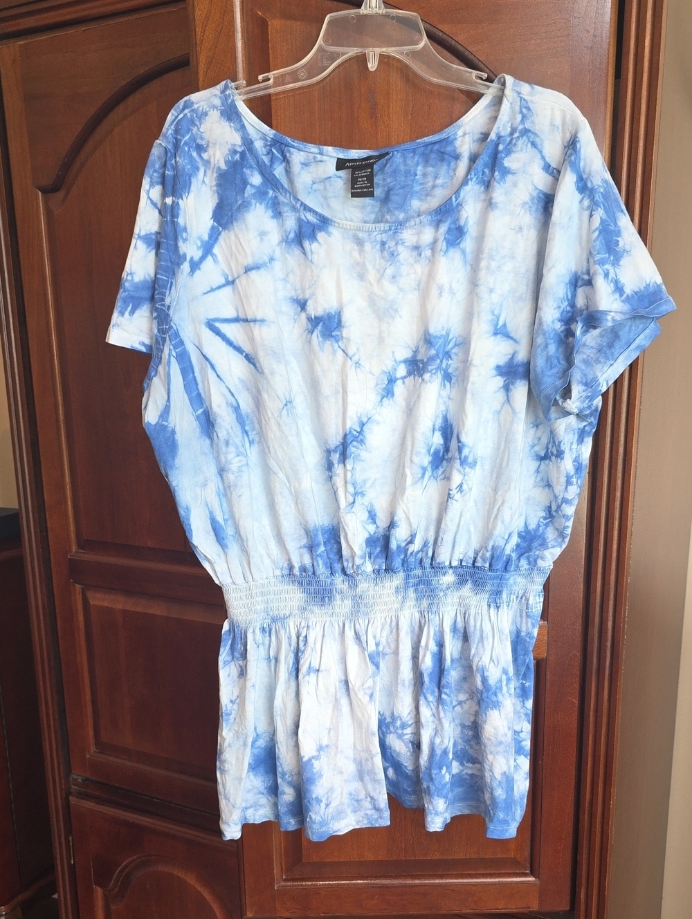 Ashley Stewart Tie-Dye Short Sleeve Peplum Top